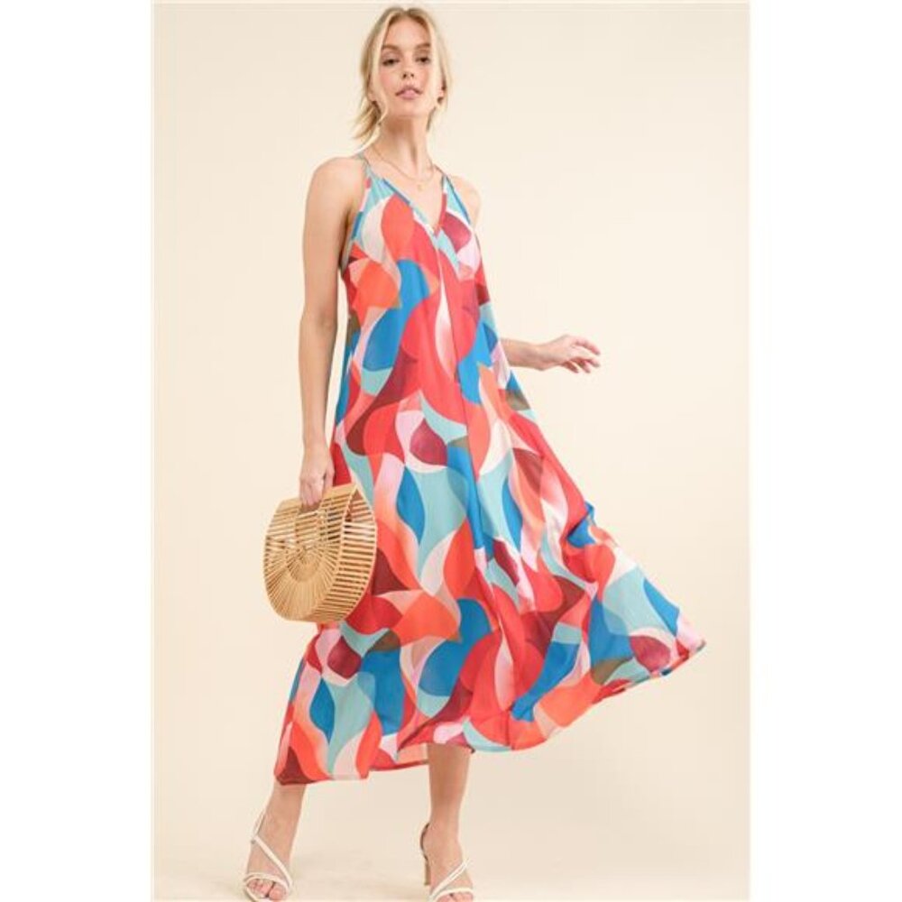 NWT And the Why Printed Crisscross Back Cami‎ Dress